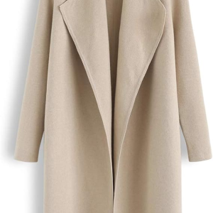 Women Classy Light TanBlack Open Front Knit Coat Cardigan