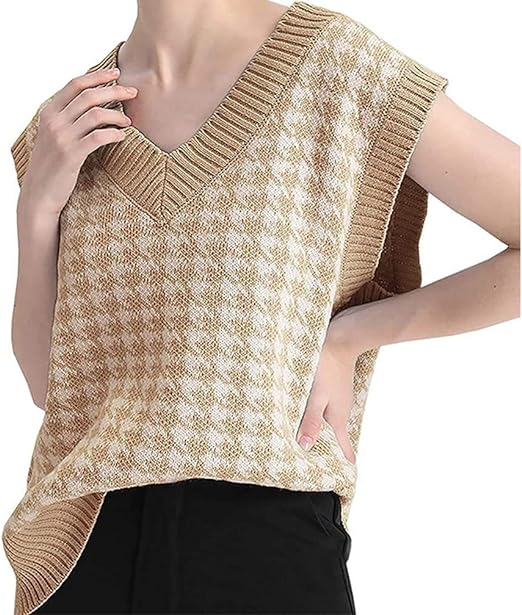 Women Knit Sweater Sleeveles Loose V-Neck Waistcoat Pullover - Image 3