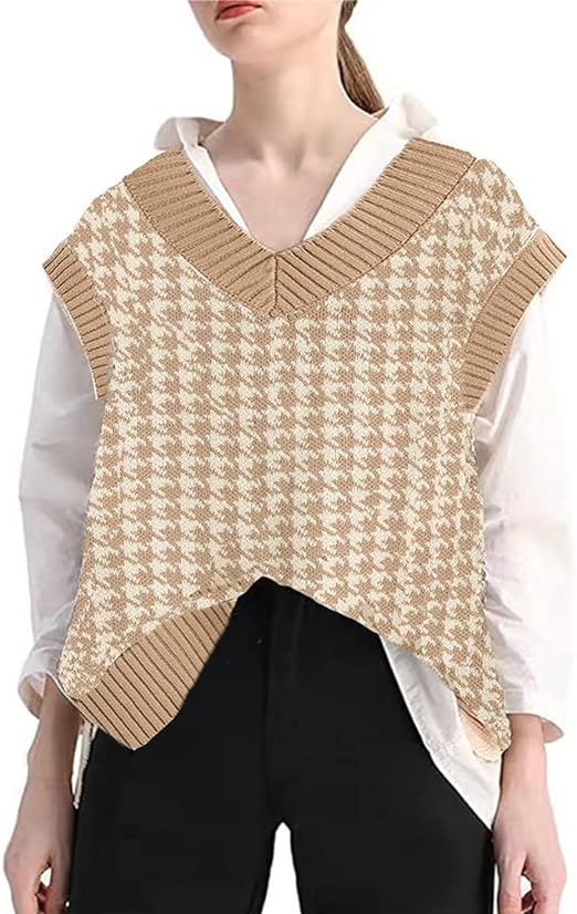Women Knit Sweater Sleeveles Loose V-Neck Waistcoat Pullover - Image 2
