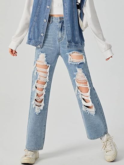 Girl Figure Graphic Print High Waist Ripped Jeans Casual - Image 2