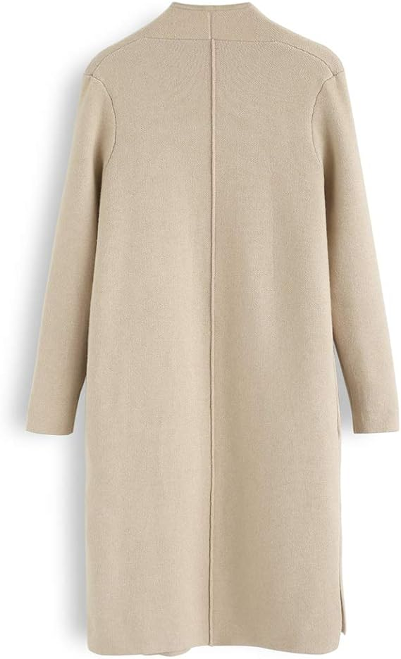 Women Classy Light TanBlack Open Front Knit Coat Cardigan - Image 2