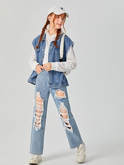 Girl Figure Graphic Print High Waist Ripped Jeans Casual - Image 7