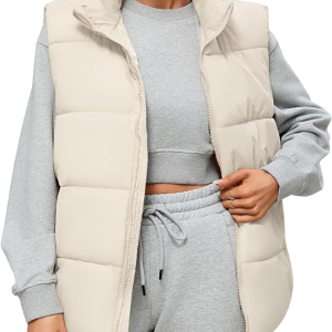 Women Outerwear Vests Sleeveless Stand Collar Oversized Zip