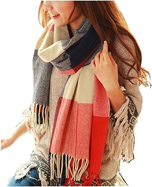 Womens Fashion Long Plaid Shawls Wraps Warm Scarf