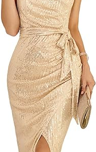 Women Sleeveless One Shoulder Sequin Dress