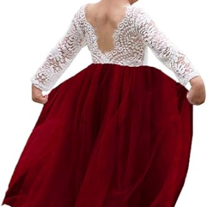 Full-Length Straight Tulle Lace Back Party Flower Girl Dress