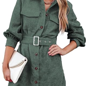 Womens Corduroy Dress Jacket Lapel Long Sleeve Casual Shirts