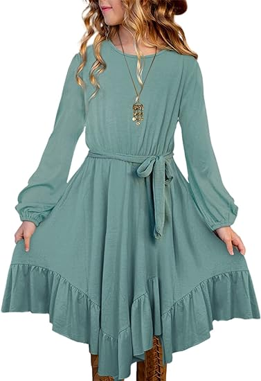 Girl Fashion Swing Dress Boho A-line Dresses 4-13 Years