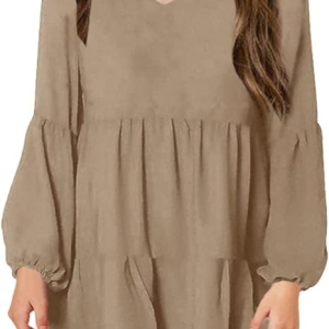 Girls Casual Tunic Dresses V Neck Long Short Dress
