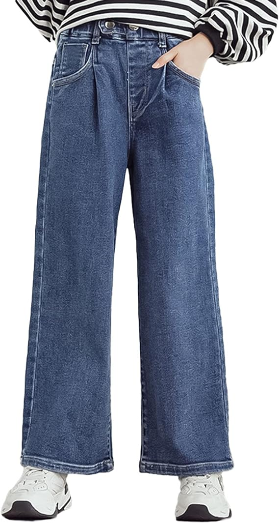 Girls Jeans Denim Elastic Wide Pants Leg Kids Clothes
