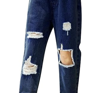 Ripped Jeans for Teen Girls Elastic Waist Cute Girls Pants