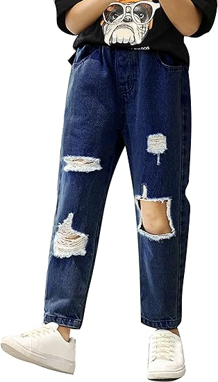 Ripped Jeans for Teen Girls Elastic Waist Cute Girls Pants