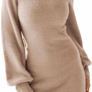 Women Mock Neck Ribbed Long Sweater Dress