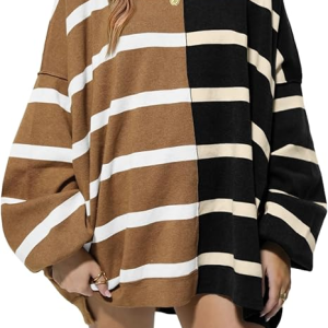 Womens Striped Pullover Sweater Crew Neck Long Sweaters