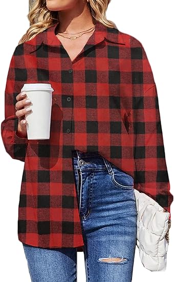 Button Down Flannel Plaid Shirts Long Sleeve