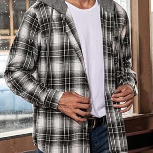 Men Casual Button Down Plaid Long Sleeve Shirts Jackets