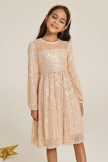 Girl Sequin Party Dress Long Sleeve A-Line Dresses 5-12Y - Image 6