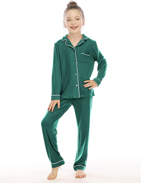 Girls Boys Pajamas Long Sleeve Sleepwear Button-Down 2 Pcs - Image 2