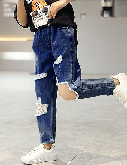 Ripped Jeans for Teen Girls Elastic Waist Cute Girls Pants - Image 7