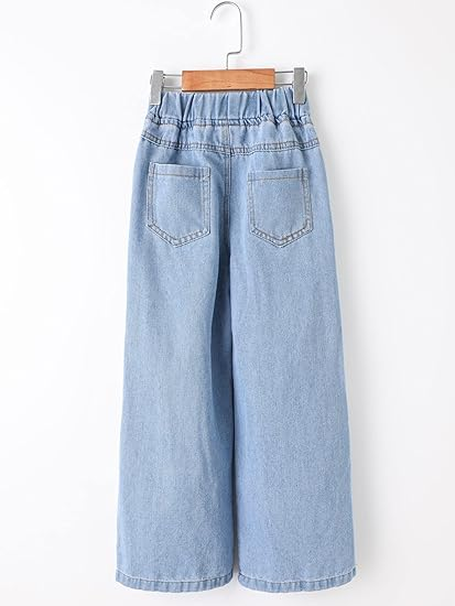 Girl Butterfly Print Elastic Waist Ripped Denim Pants - Image 2