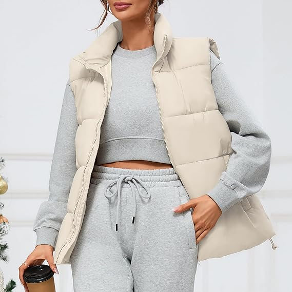 Women Outerwear Vests Sleeveless Stand Collar Oversized Zip - Image 4