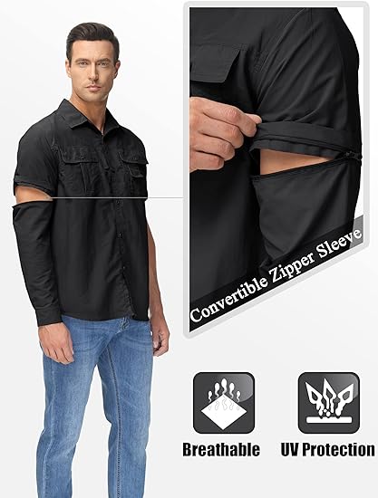 Men Breathable Quick Dry UV Protection Solid Sleeve Shirt - Image 5