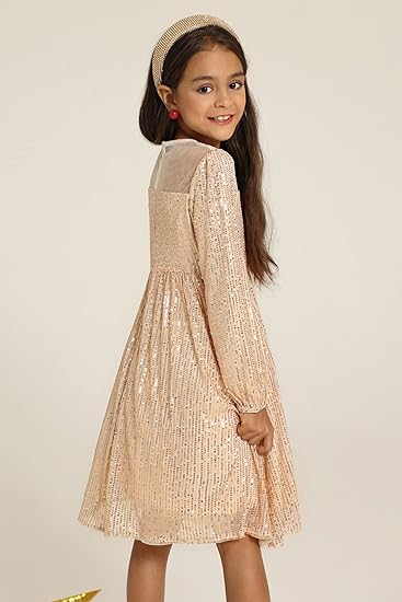 Girl Sequin Party Dress Long Sleeve A-Line Dresses 5-12Y - Image 5