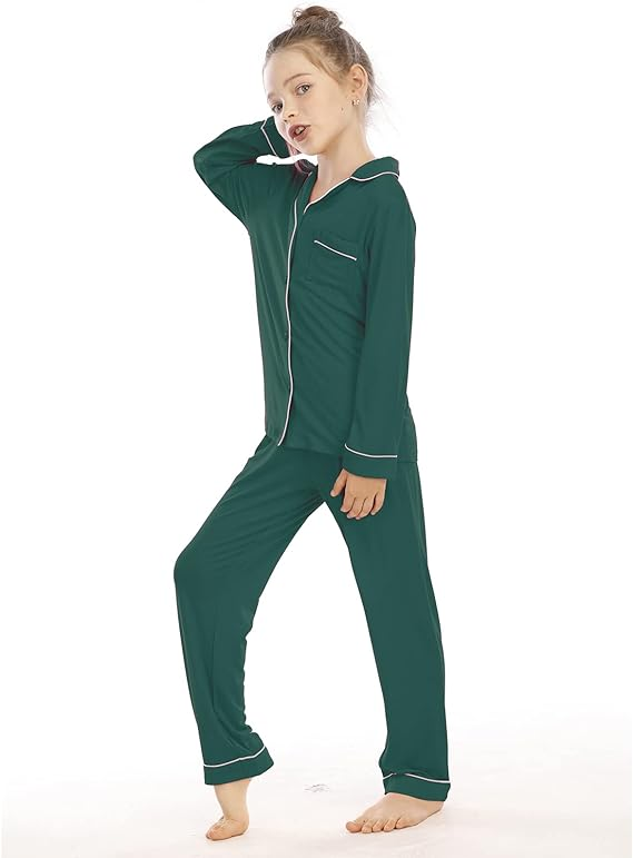 Girls Boys Pajamas Long Sleeve Sleepwear Button-Down 2 Pcs - Image 3