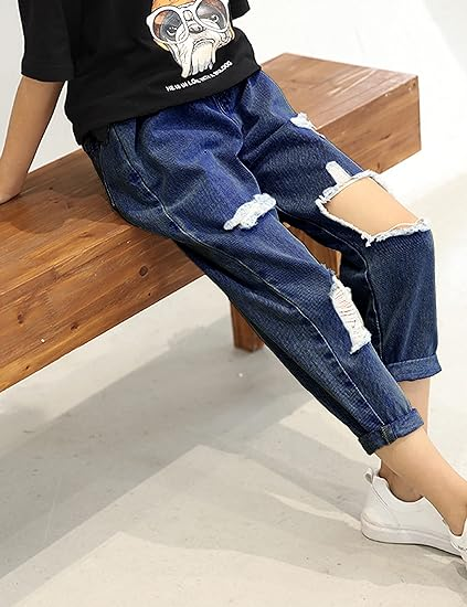 Ripped Jeans for Teen Girls Elastic Waist Cute Girls Pants - Image 6