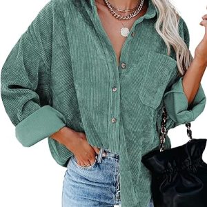 Womens Corduroy Button Shirts Long Sleeve Oversized Blouses