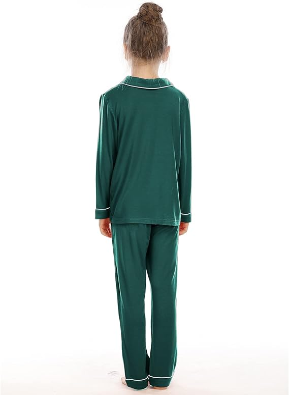 Girls Boys Pajamas Long Sleeve Sleepwear Button-Down 2 Pcs - Image 4