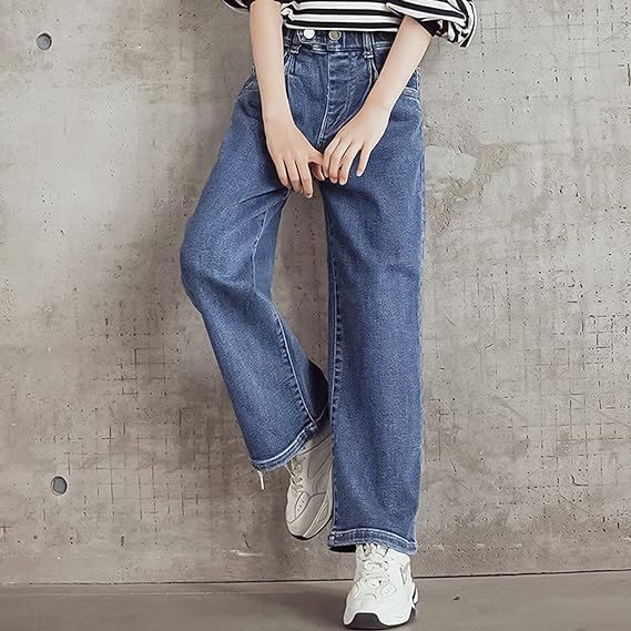 Girls Jeans Denim Elastic Wide Pants Leg Kids Clothes - Image 4
