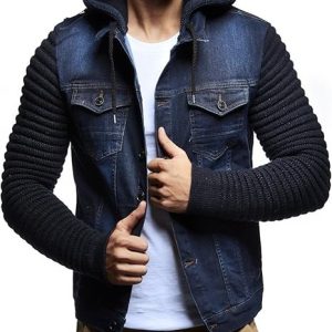 Men Denim Jacket with Knitted Sleeves