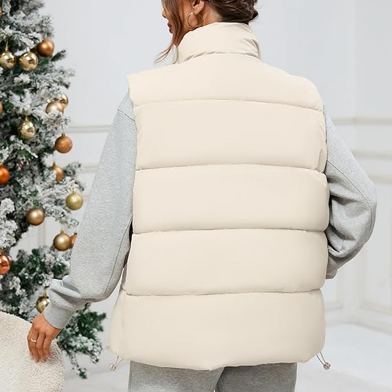 Women Outerwear Vests Sleeveless Stand Collar Oversized Zip - Image 2