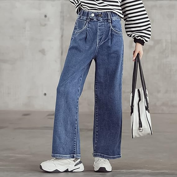 Girls Jeans Denim Elastic Wide Pants Leg Kids Clothes - Image 3