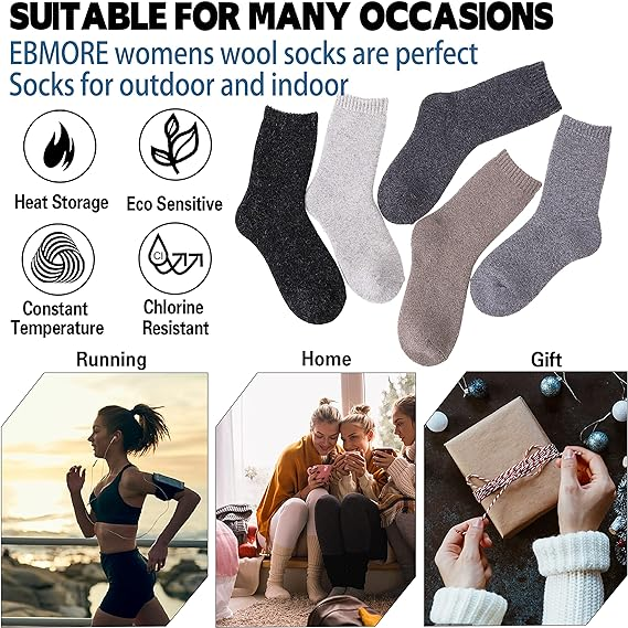 5 Pairs Womens Wool Socks Thermal Winter Comfy Work Socks - Image 3