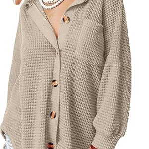 Trendy Waffle Knit Casual Jackets Button Down Flannel Shirts