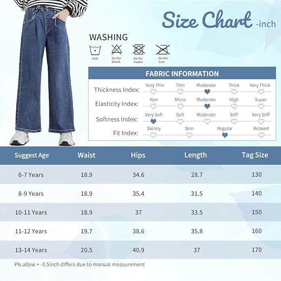 Girls Jeans Denim Elastic Wide Pants Leg Kids Clothes - Image 2