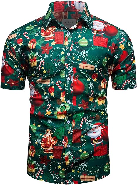 Men Novelty Novelty Button Down Dress Santa Claus Shirt