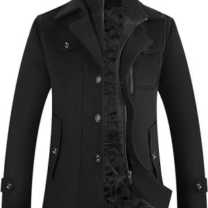 Wool Pea Coat Single Breasted Jacket Winter Warm Coat